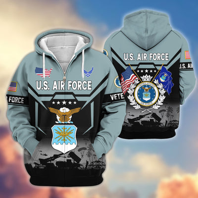 Premium US Veterans Zip Hoodie, Gifts For US Veterans, Gifts On Father's Day, Veterans Day.