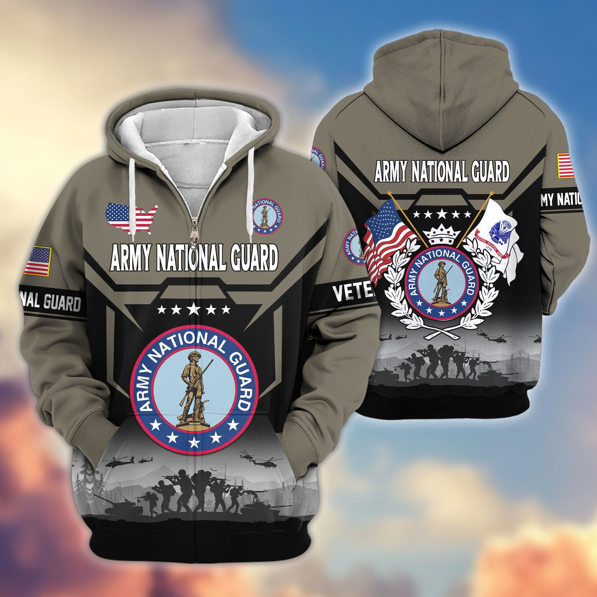 Premium US Veterans Zip Hoodie, Gifts For US Veterans, Gifts On Father's Day, Veterans Day.