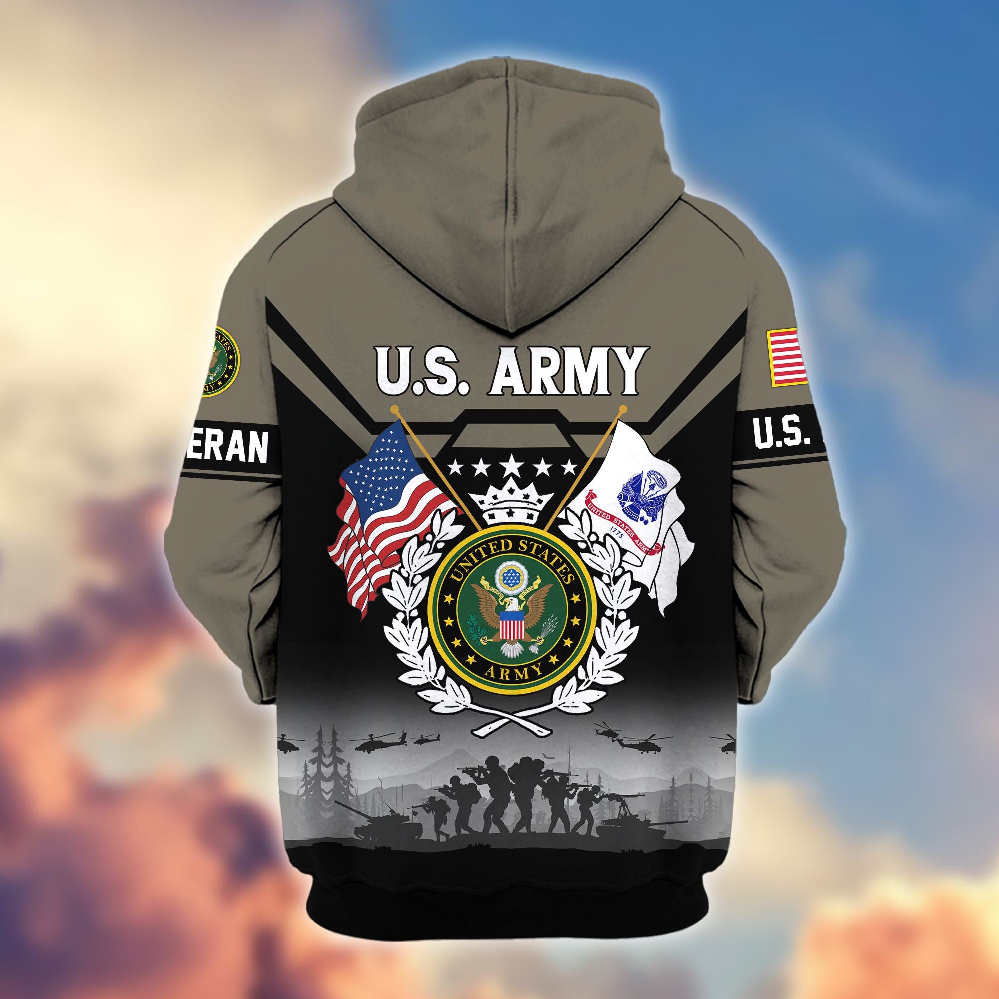 Premium US Veterans Zip Hoodie, Gifts For US Veterans, Gifts On Father's Day, Veterans Day.