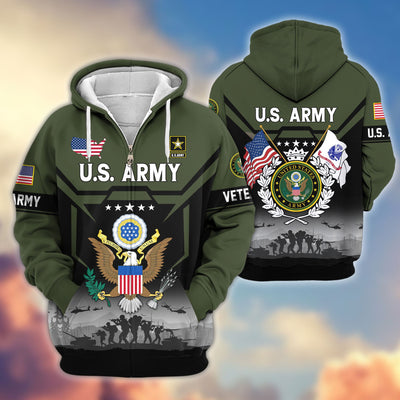 Premium US Veterans Zip Hoodie, Gifts For US Veterans, Gifts On Father's Day, Veterans Day.