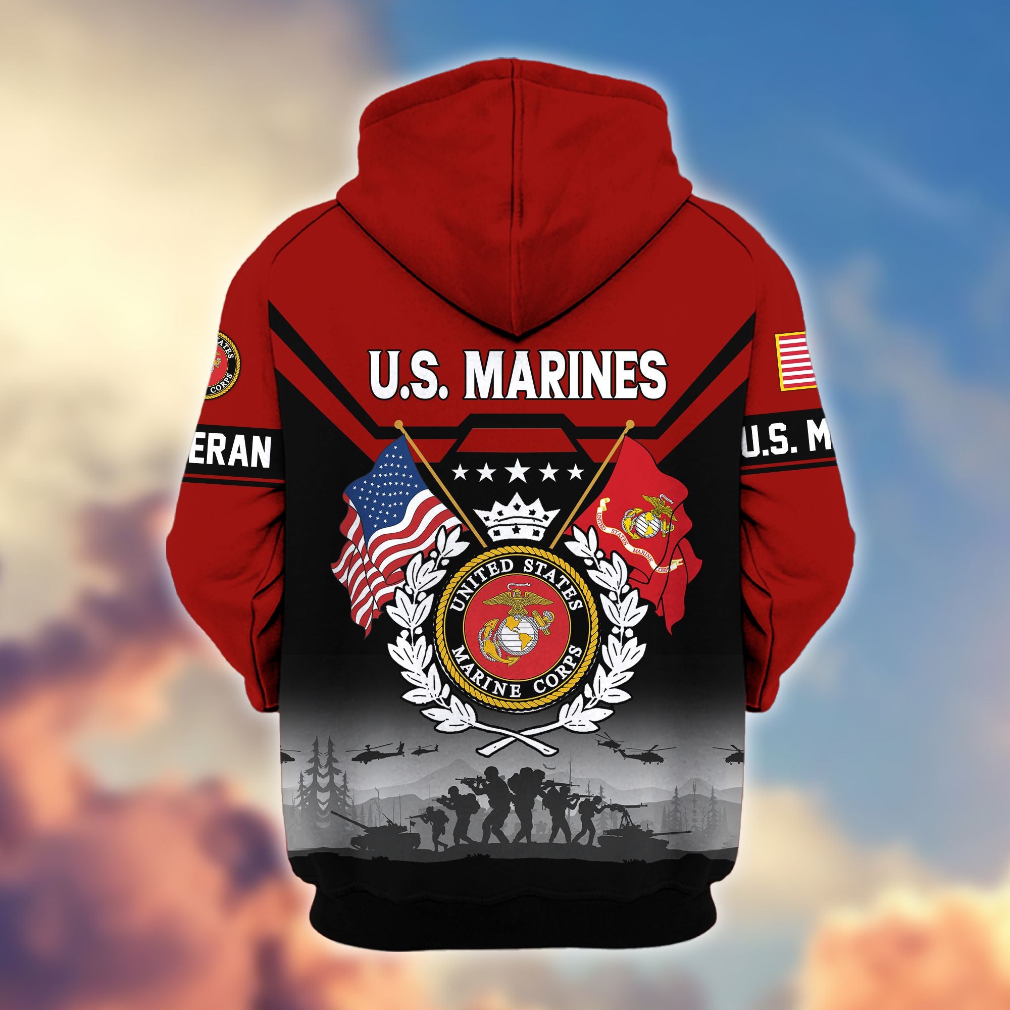 Premium US Veterans Zip Hoodie, Gifts For US Veterans, Gifts On Father's Day, Veterans Day.