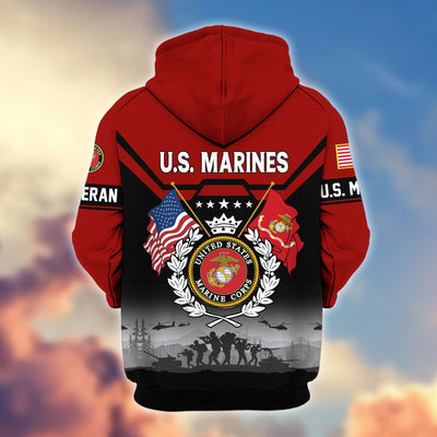 Premium US Veterans Zip Hoodie, Gifts For US Veterans, Gifts On Father's Day, Veterans Day.