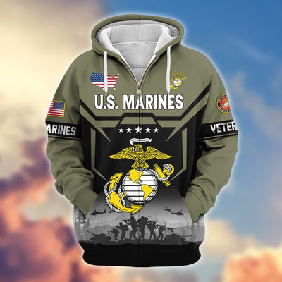 Premium US Veterans Zip Hoodie, Gifts For US Veterans, Gifts On Father's Day, Veterans Day.