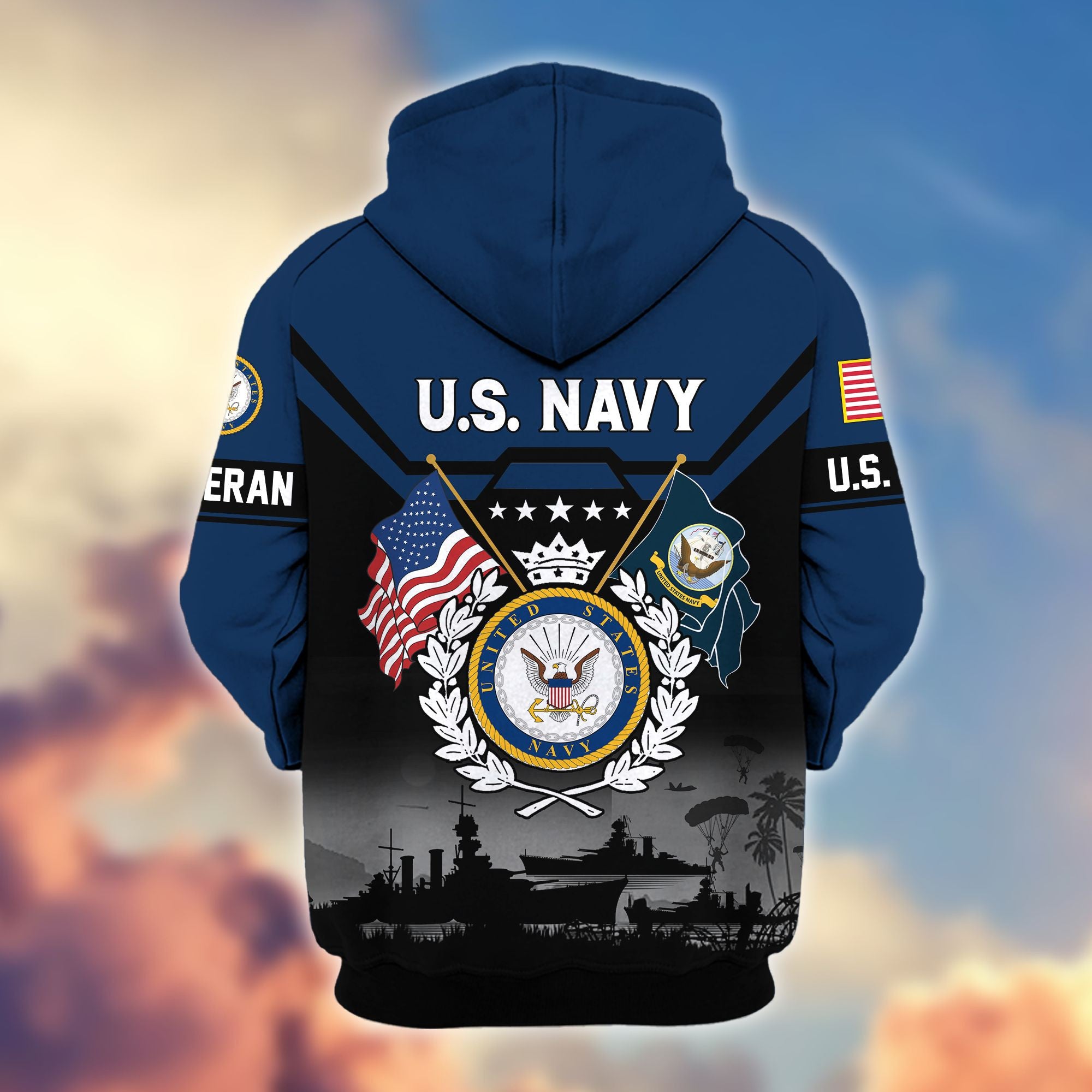 Premium US Veterans Zip Hoodie, Gifts For US Veterans, Gifts On Father's Day, Veterans Day.