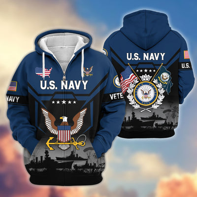 Premium US Veterans Zip Hoodie, Gifts For US Veterans, Gifts On Father's Day, Veterans Day.
