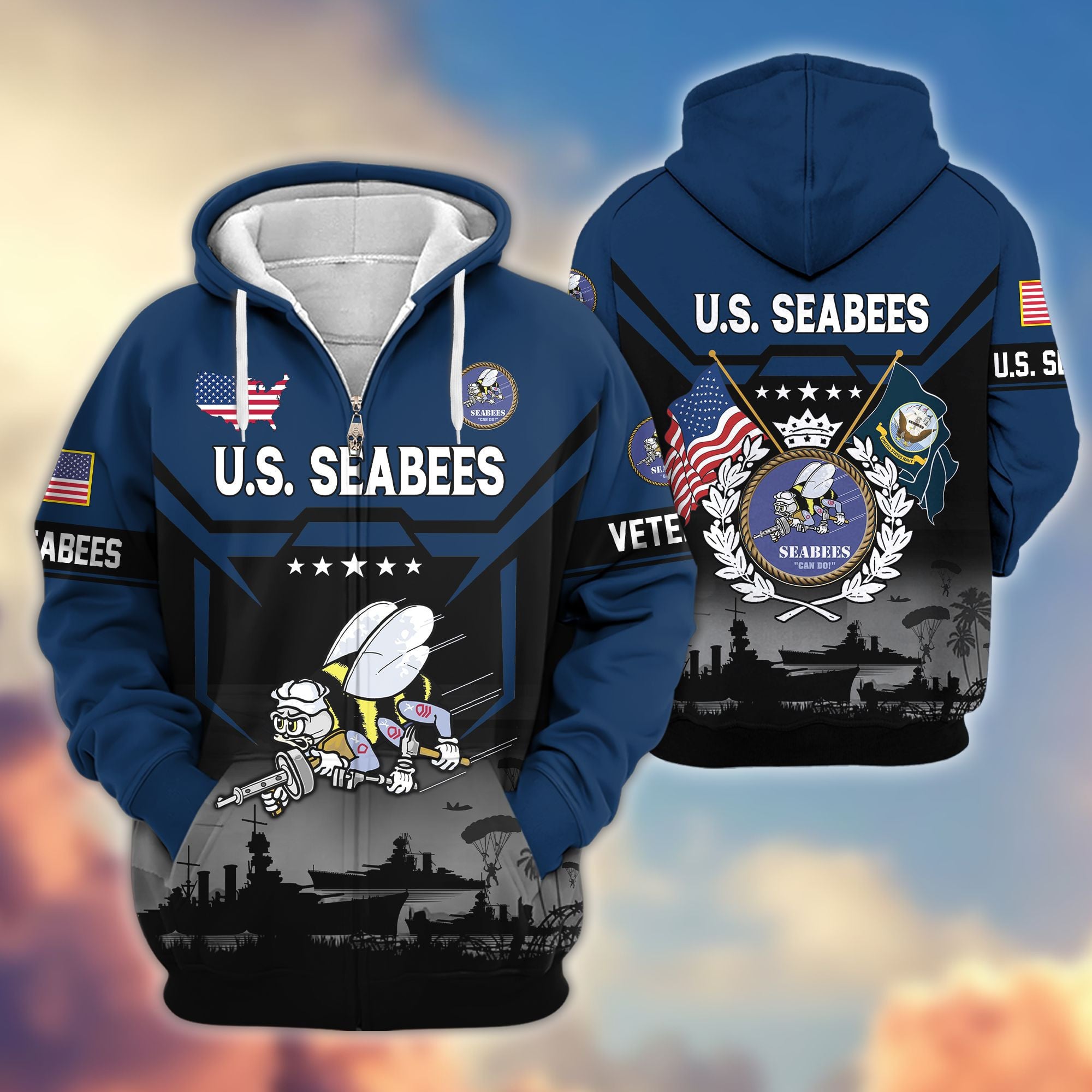Premium US Veterans Zip Hoodie, Gifts For US Veterans, Gifts On Father's Day, Veterans Day.