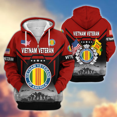 Premium US Veterans Zip Hoodie, Gifts For US Veterans, Gifts On Father's Day, Veterans Day.