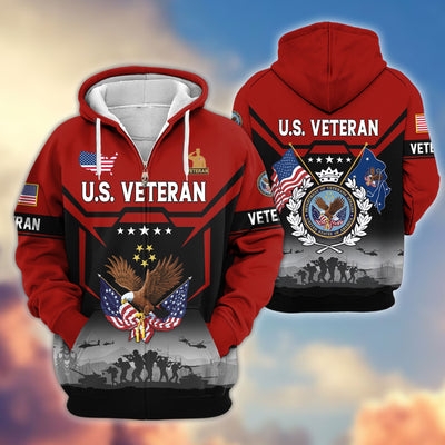 Premium US Veterans Zip Hoodie, Gifts For US Veterans, Gifts On Father's Day, Veterans Day.