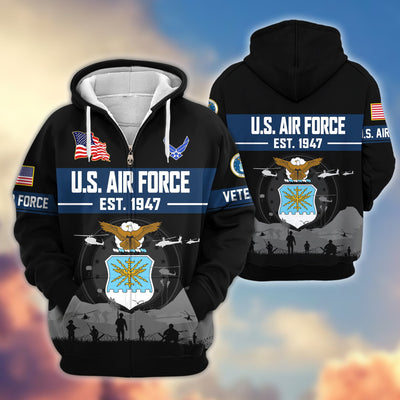 Premium US Veterans Zip Hoodie, Gifts For US Veterans, Gifts On Father's Day, Veterans Day.