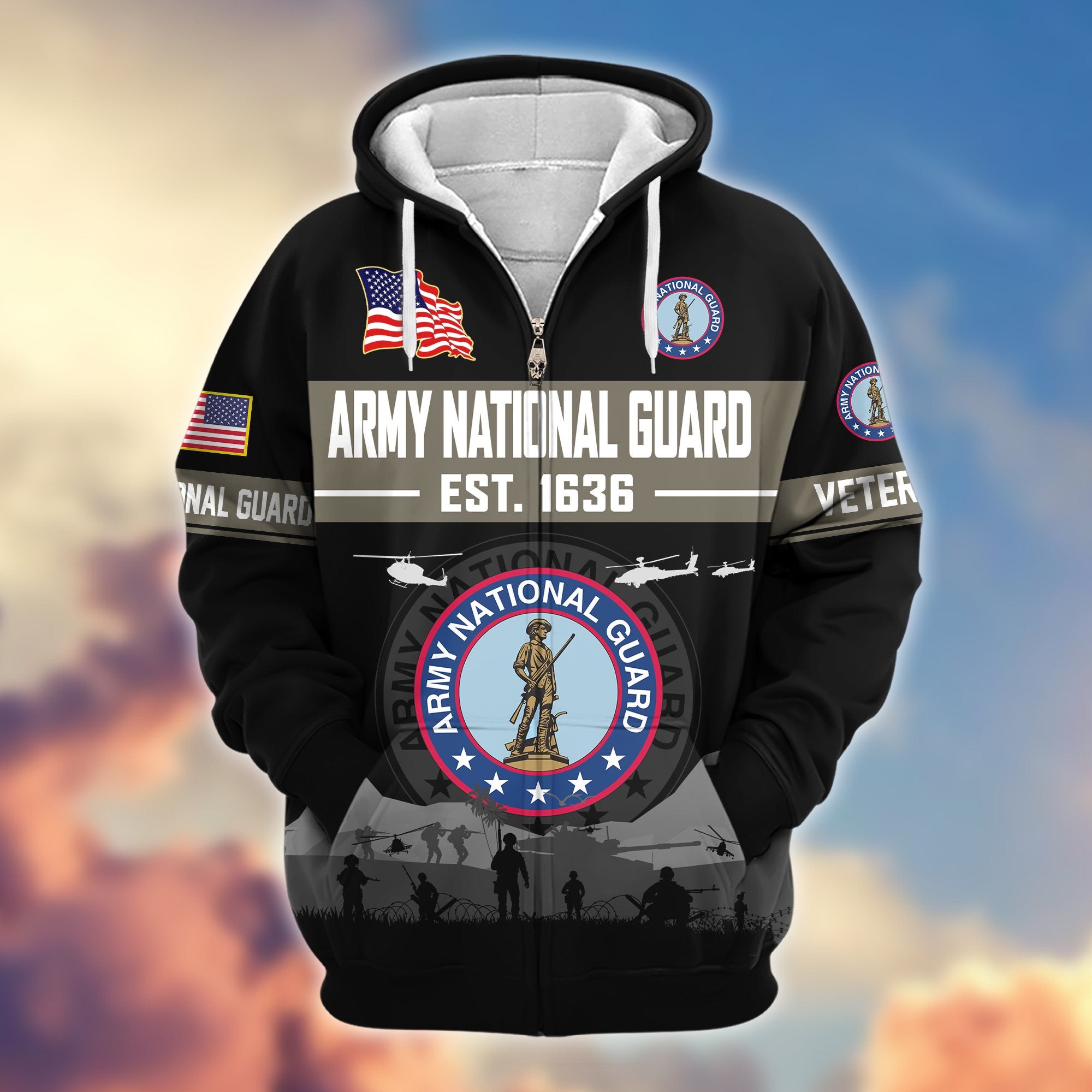Premium US Veterans Zip Hoodie, Gifts For US Veterans, Gifts On Father's Day, Veterans Day.