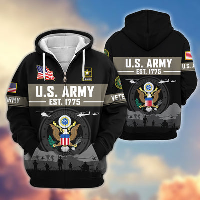 Premium US Veterans Zip Hoodie, Gifts For US Veterans, Gifts On Father's Day, Veterans Day.