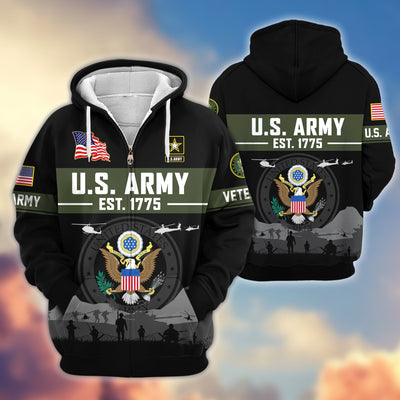 Premium US Veterans Zip Hoodie, Gifts For US Veterans, Gifts On Father's Day, Veterans Day.