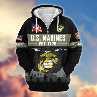 Premium US Veterans Zip Hoodie, Gifts For US Veterans, Gifts On Father's Day, Veterans Day.