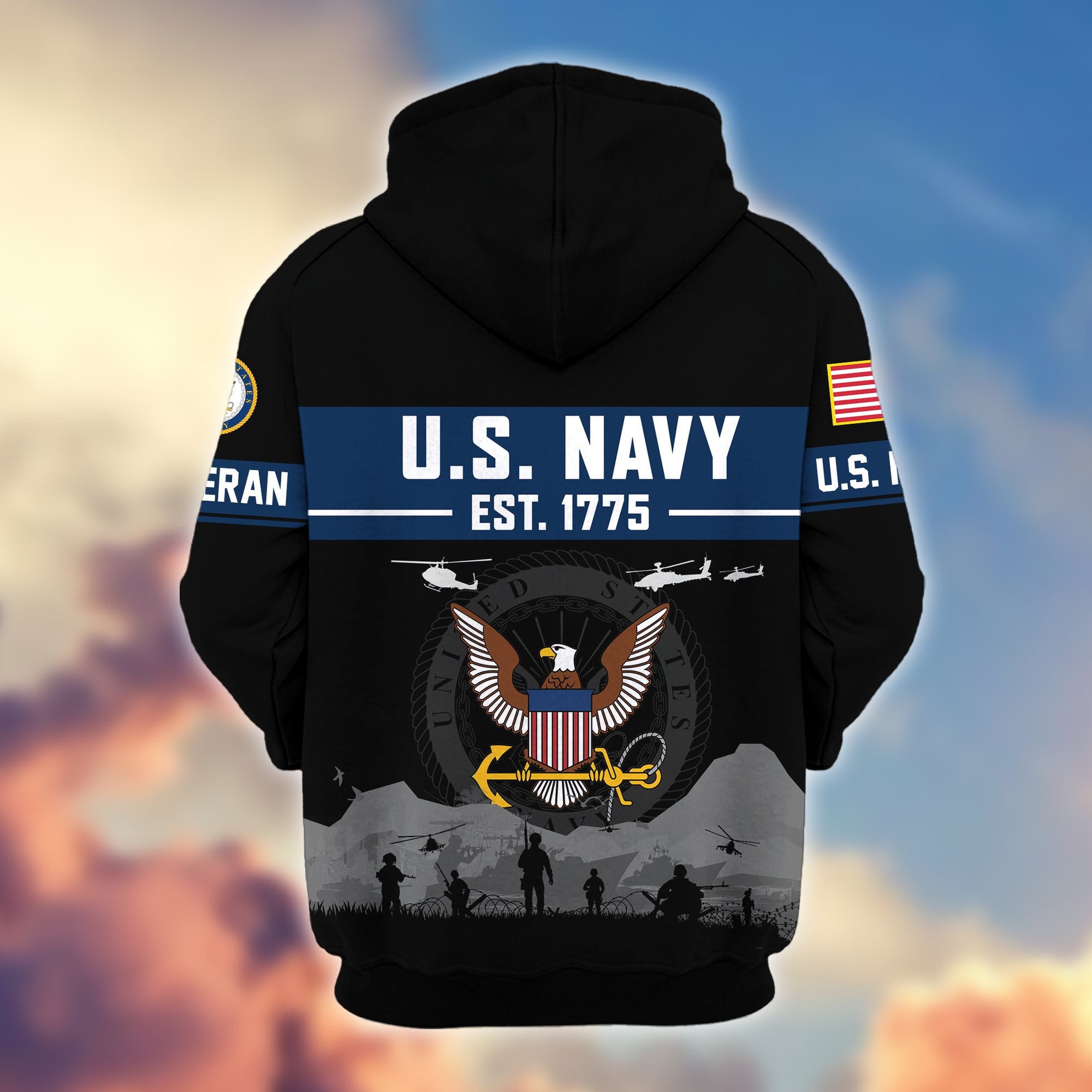 Premium US Veterans Zip Hoodie, Gifts For US Veterans, Gifts On Father's Day, Veterans Day.