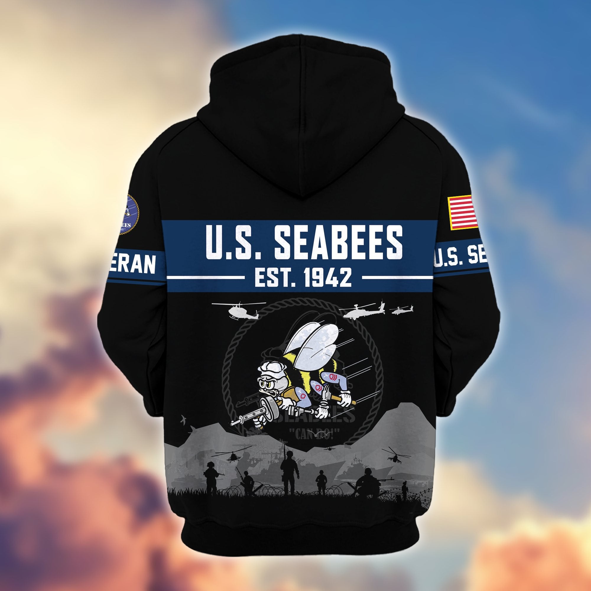 Premium US Veterans Zip Hoodie, Gifts For US Veterans, Gifts On Father's Day, Veterans Day.