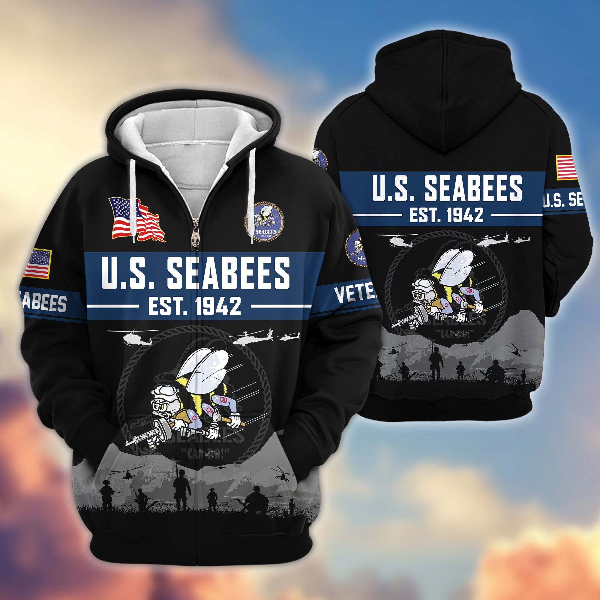 Premium US Veterans Zip Hoodie, Gifts For US Veterans, Gifts On Father's Day, Veterans Day.