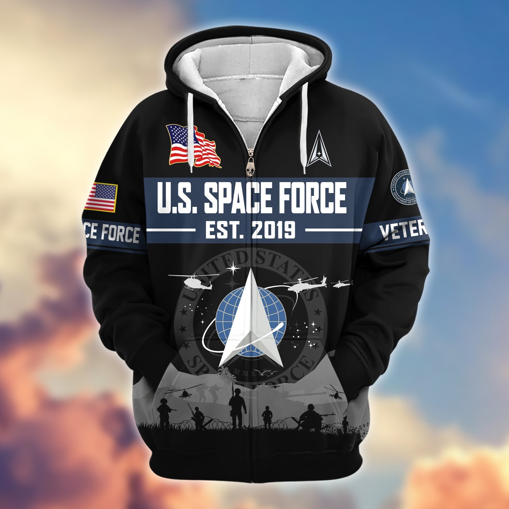 Premium US Veterans Zip Hoodie, Gifts For US Veterans, Gifts On Father's Day, Veterans Day.
