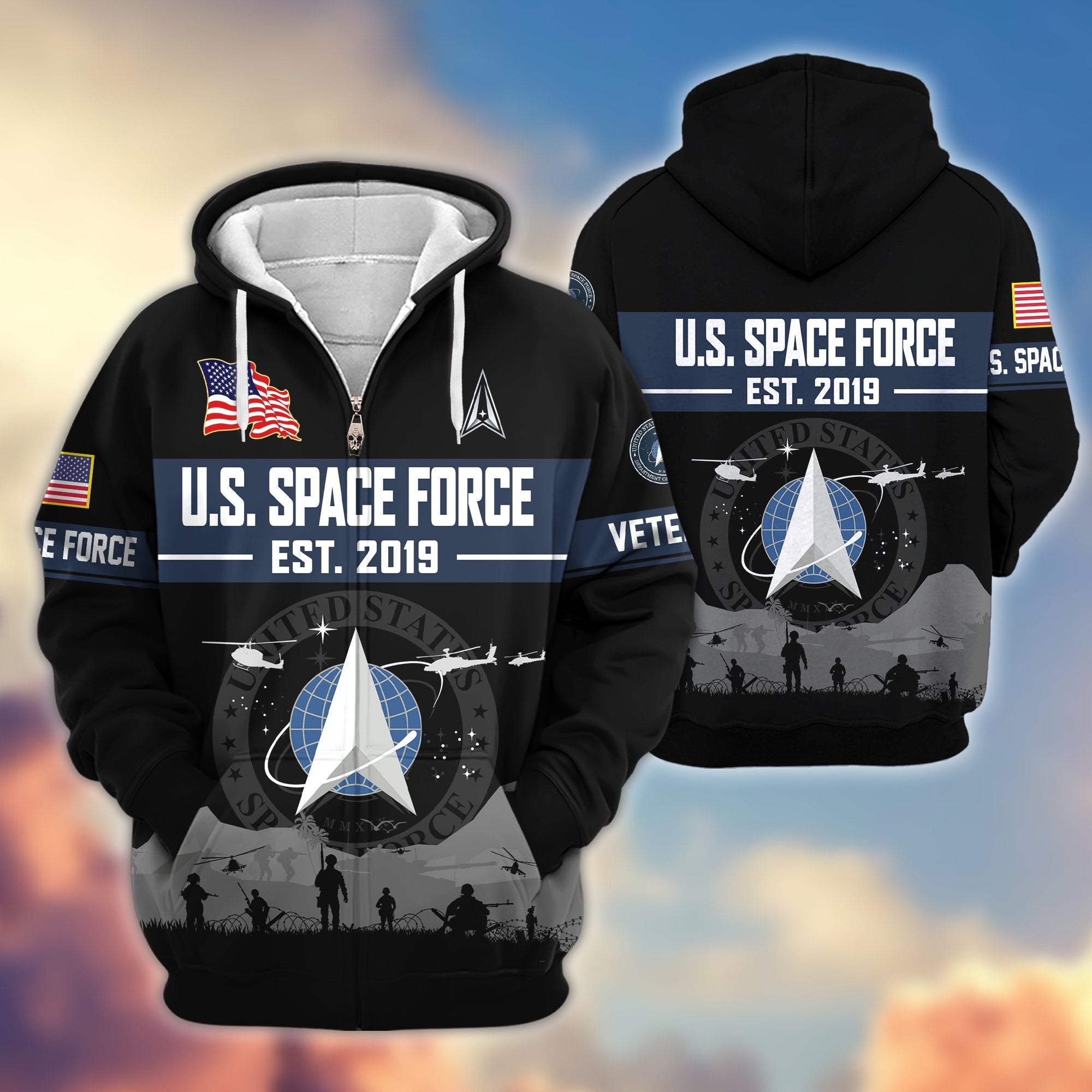 Premium US Veterans Zip Hoodie, Gifts For US Veterans, Gifts On Father's Day, Veterans Day.