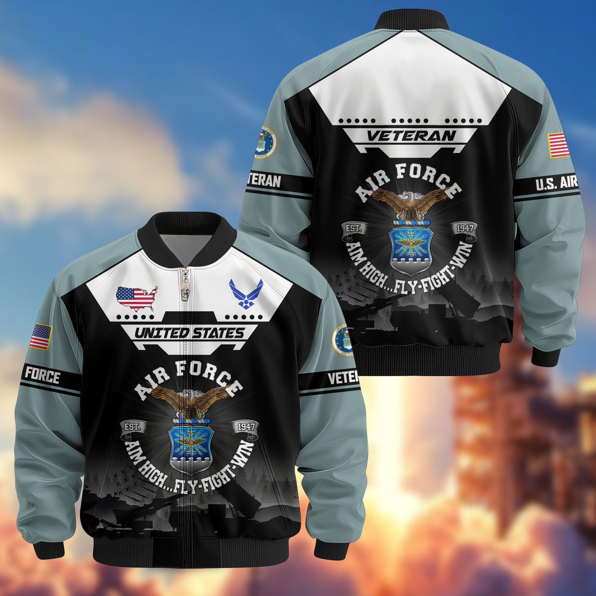 Premium US Veterans Bomber Jacket, Gifts For US Veterans, Gifts On Father's Day, Veterans Day.