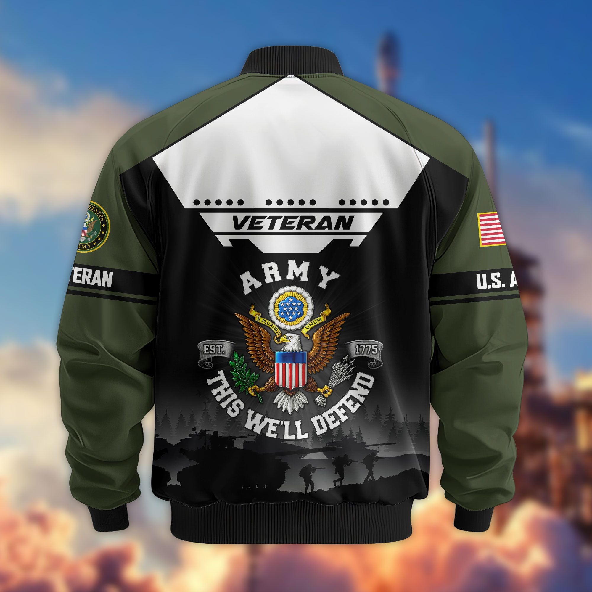 Premium US Veterans Bomber Jacket, Gifts For US Veterans, Gifts On Father's Day, Veterans Day.