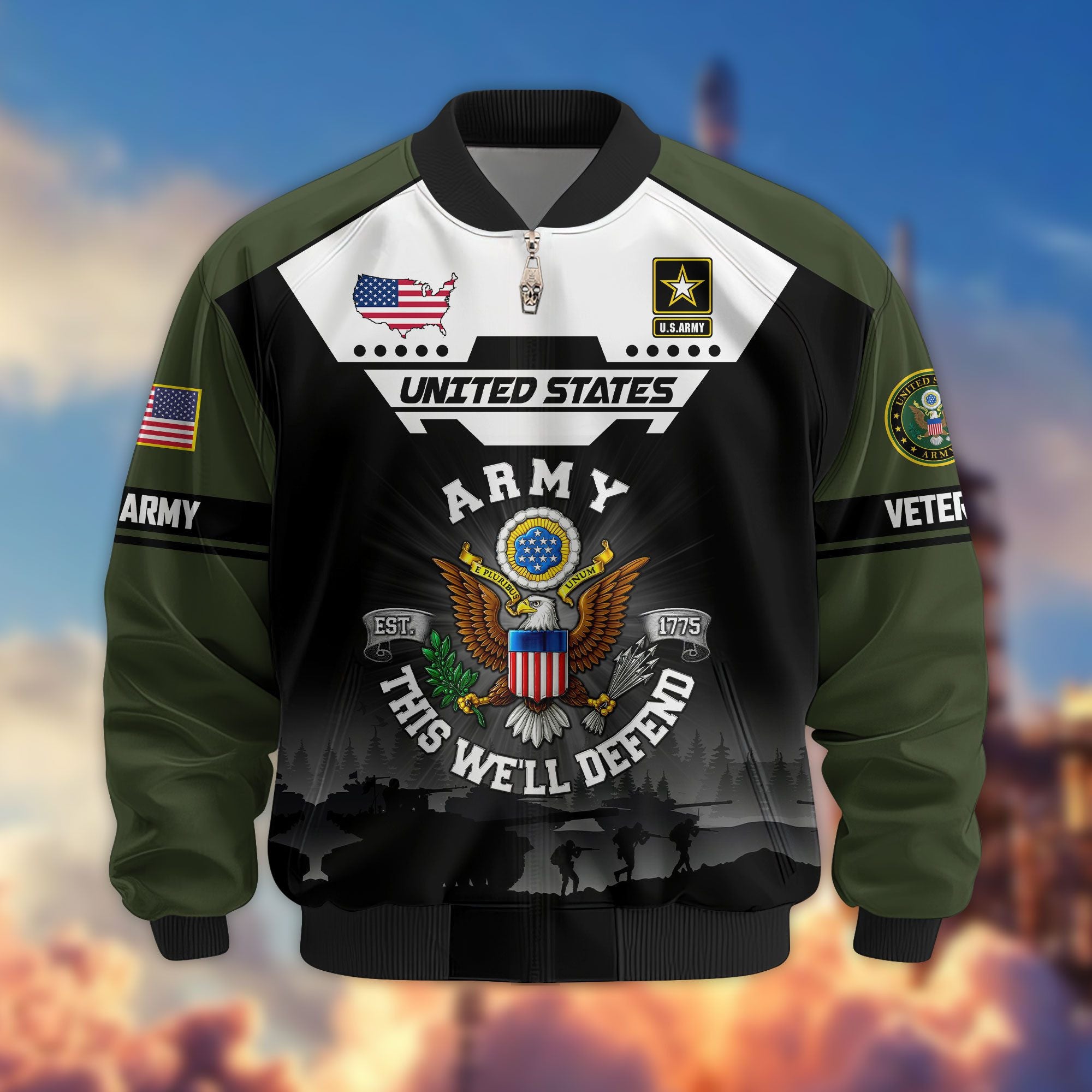 Premium US Veterans Bomber Jacket, Gifts For US Veterans, Gifts On Father's Day, Veterans Day.