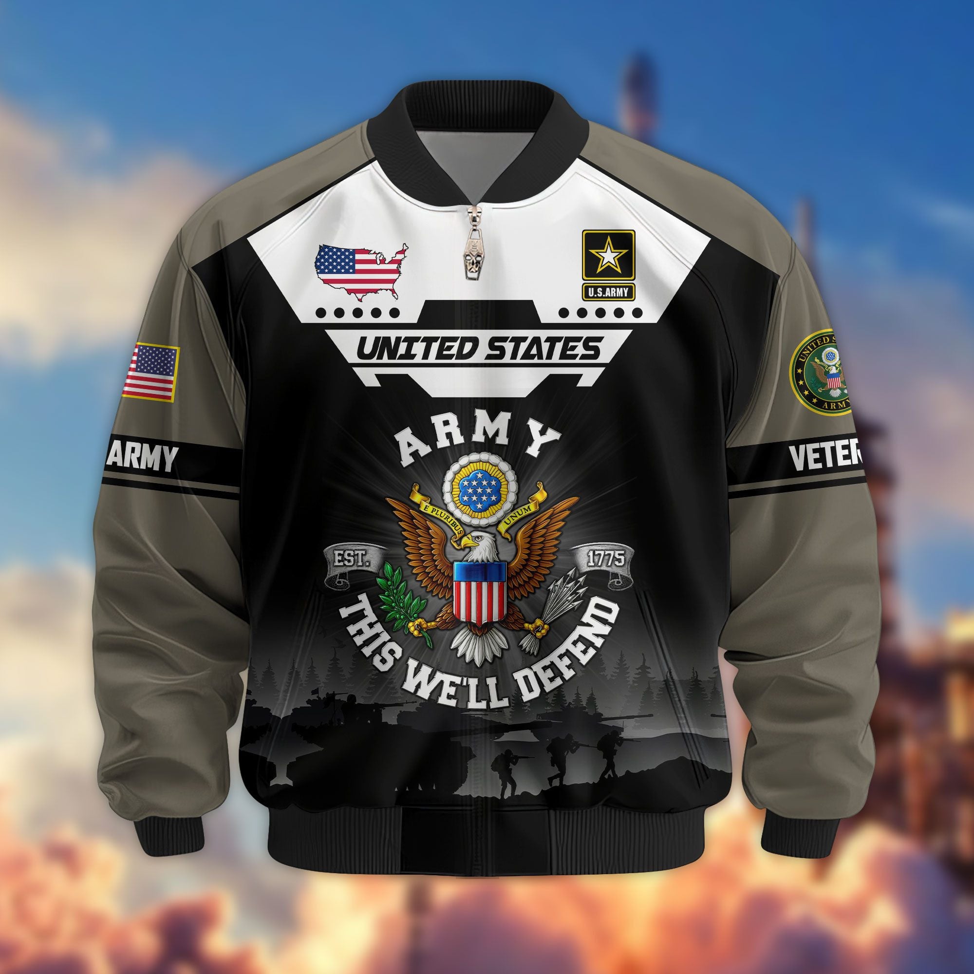 Premium US Veterans Bomber Jacket, Gifts For US Veterans, Gifts On Father's Day, Veterans Day.