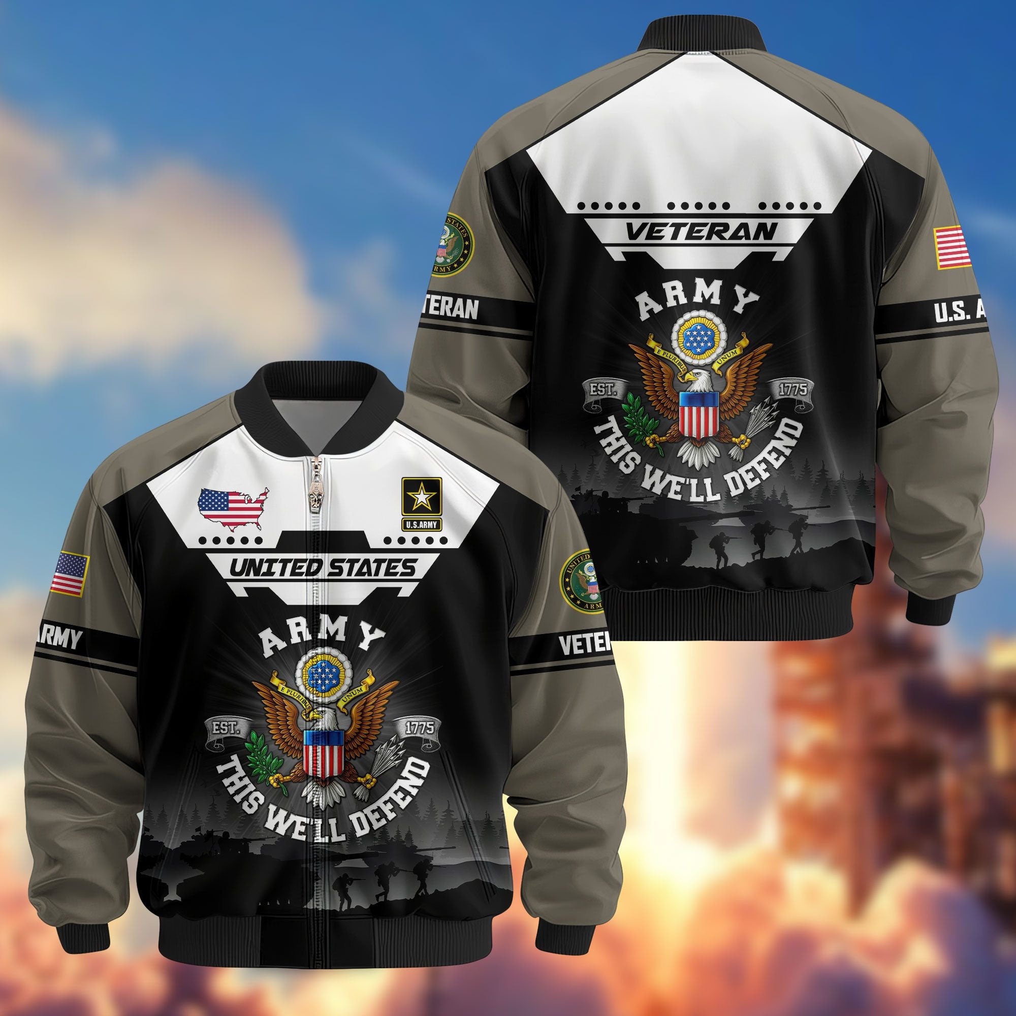 Premium US Veterans Bomber Jacket, Gifts For US Veterans, Gifts On Father's Day, Veterans Day.