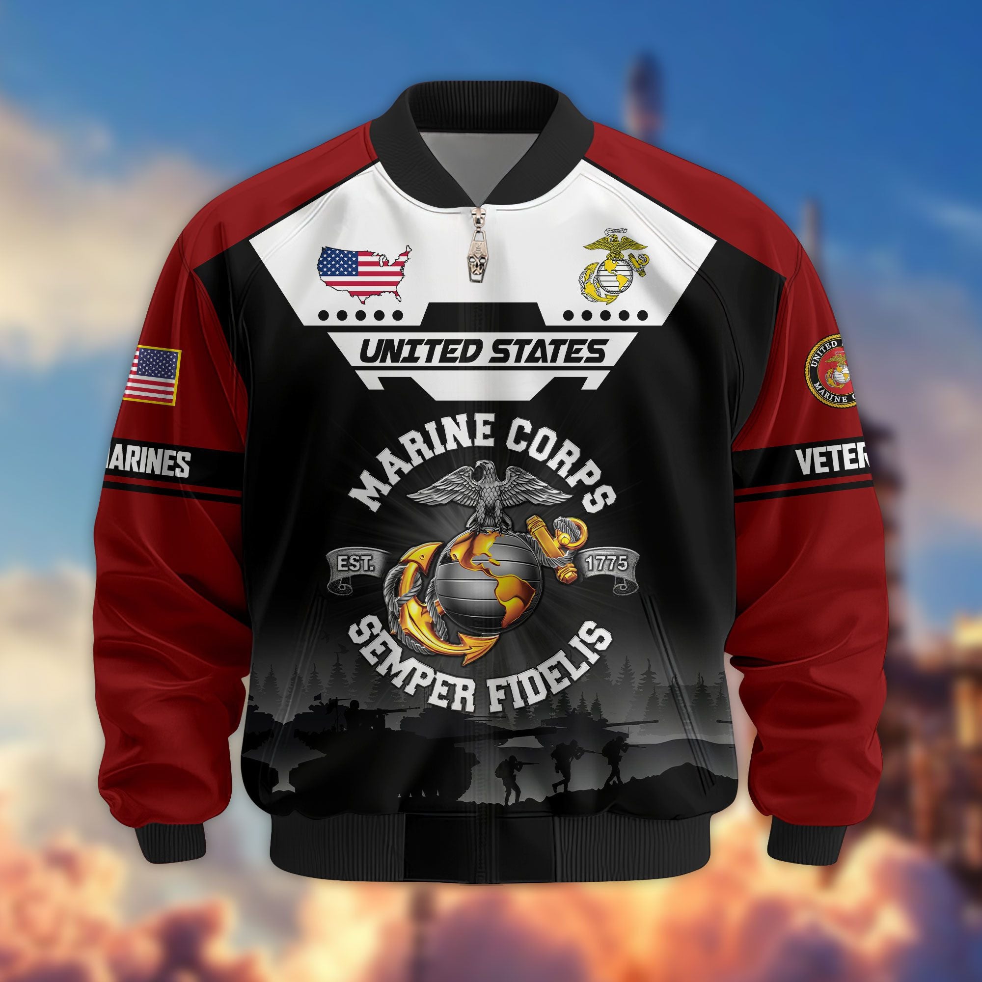 Premium US Veterans Bomber Jacket, Gifts For US Veterans, Gifts On Father's Day, Veterans Day.