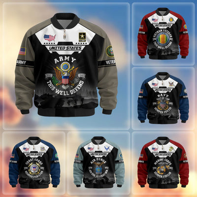 Premium US Veterans Bomber Jacket, Gifts For US Veterans, Gifts On Father's Day, Veterans Day.