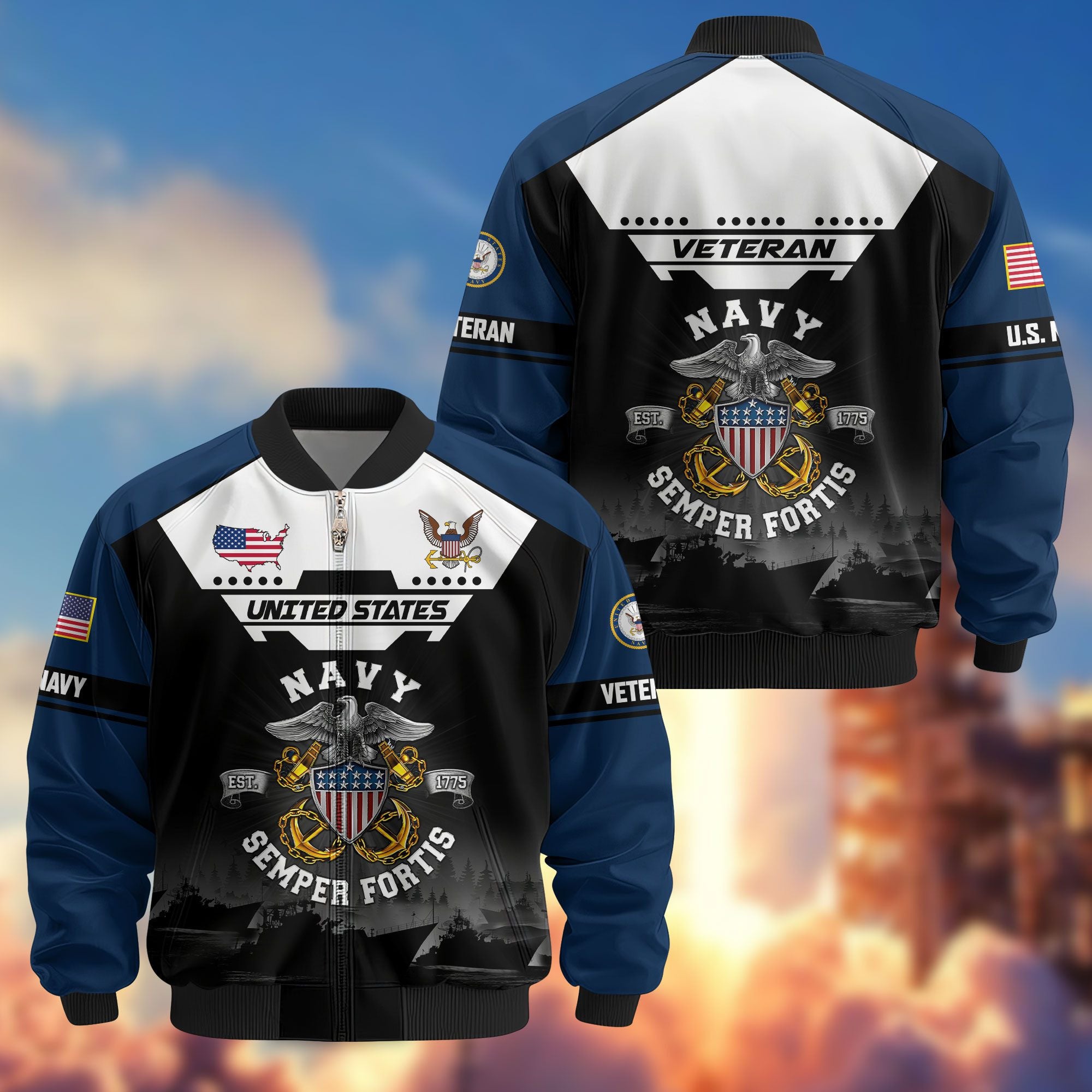 Premium US Veterans Bomber Jacket, Gifts For US Veterans, Gifts On Father's Day, Veterans Day.