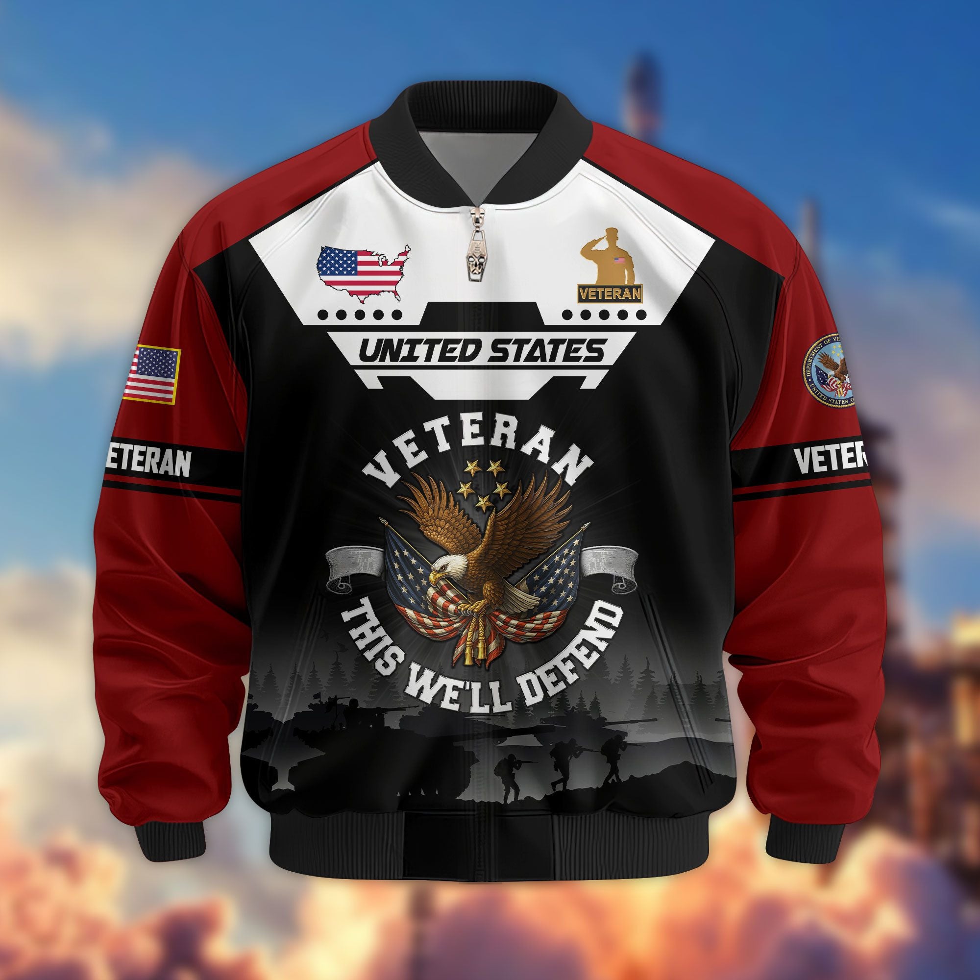 Premium US Veterans Bomber Jacket, Gifts For US Veterans, Gifts On Father's Day, Veterans Day.