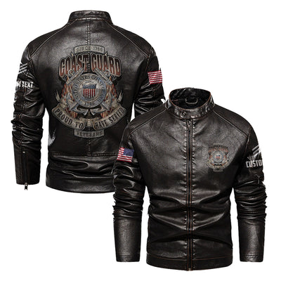 Premium Custom USCG Veteran Leather Jacket, Gifts For Coast Guard Veteran, Gifts On Father's Day, Veterans Day.