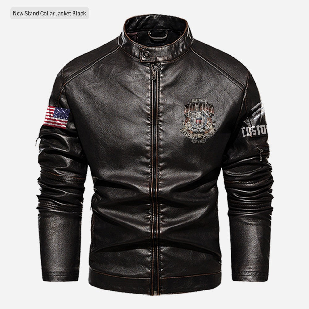Premium Custom USCG Veteran Leather Jacket, Gifts For Coast Guard Veteran, Gifts On Father's Day, Veterans Day.