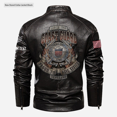 Premium Custom USCG Veteran Leather Jacket, Gifts For Coast Guard Veteran, Gifts On Father's Day, Veterans Day.