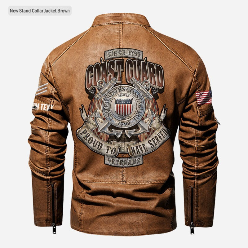 Premium Custom USCG Veteran Leather Jacket, Gifts For Coast Guard Veteran, Gifts On Father's Day, Veterans Day.