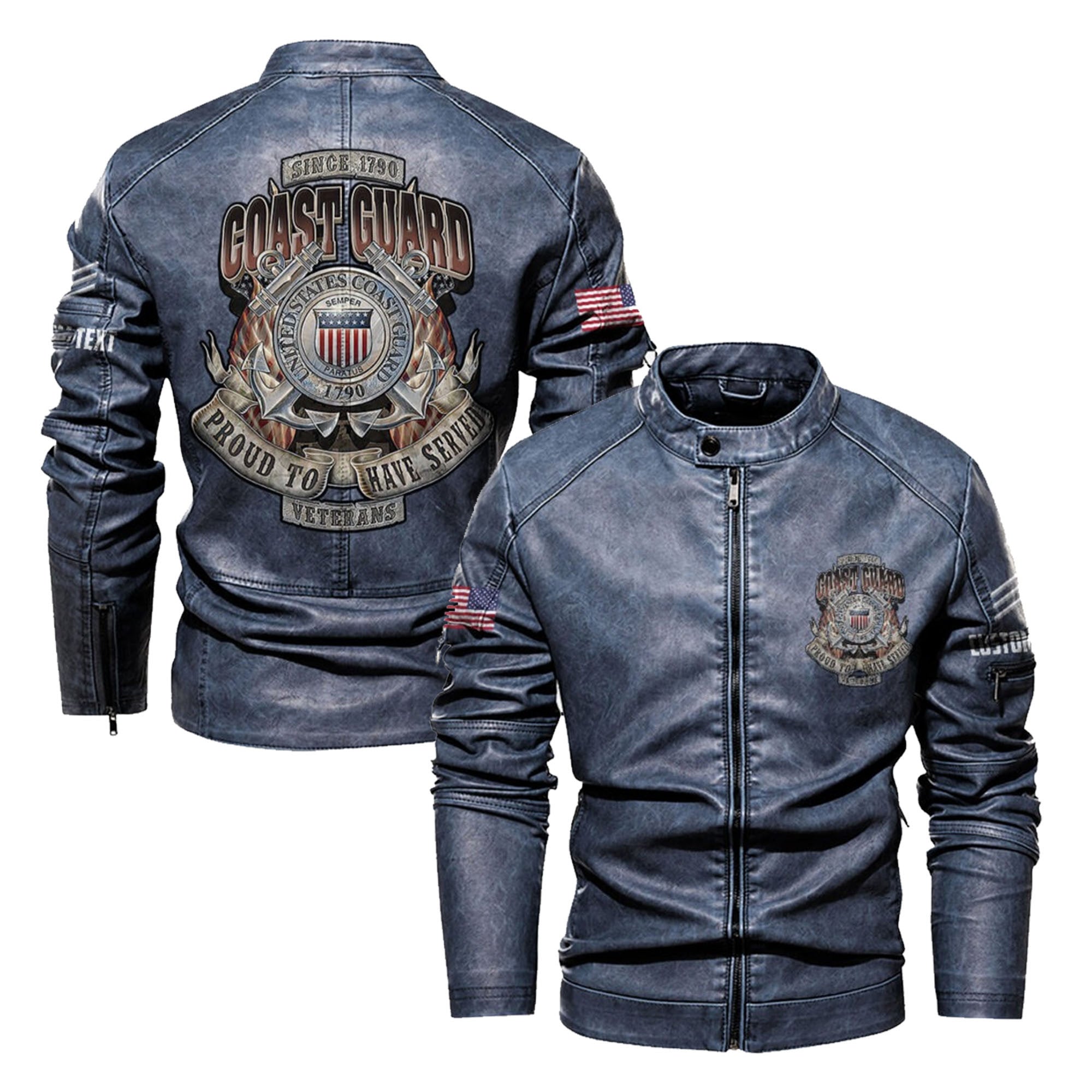 Premium Custom USCG Veteran Leather Jacket, Gifts For Coast Guard Veteran, Gifts On Father's Day, Veterans Day.