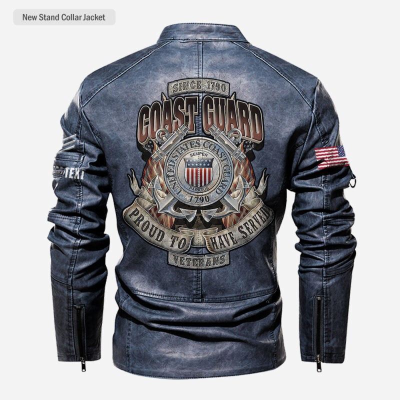 Premium Custom USCG Veteran Leather Jacket, Gifts For Coast Guard Veteran, Gifts On Father's Day, Veterans Day.
