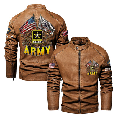 Premium Custom US Army Veteran Leather Jacket, Gifts For Army Veteran, Gifts On Father's Day, Veterans Day.