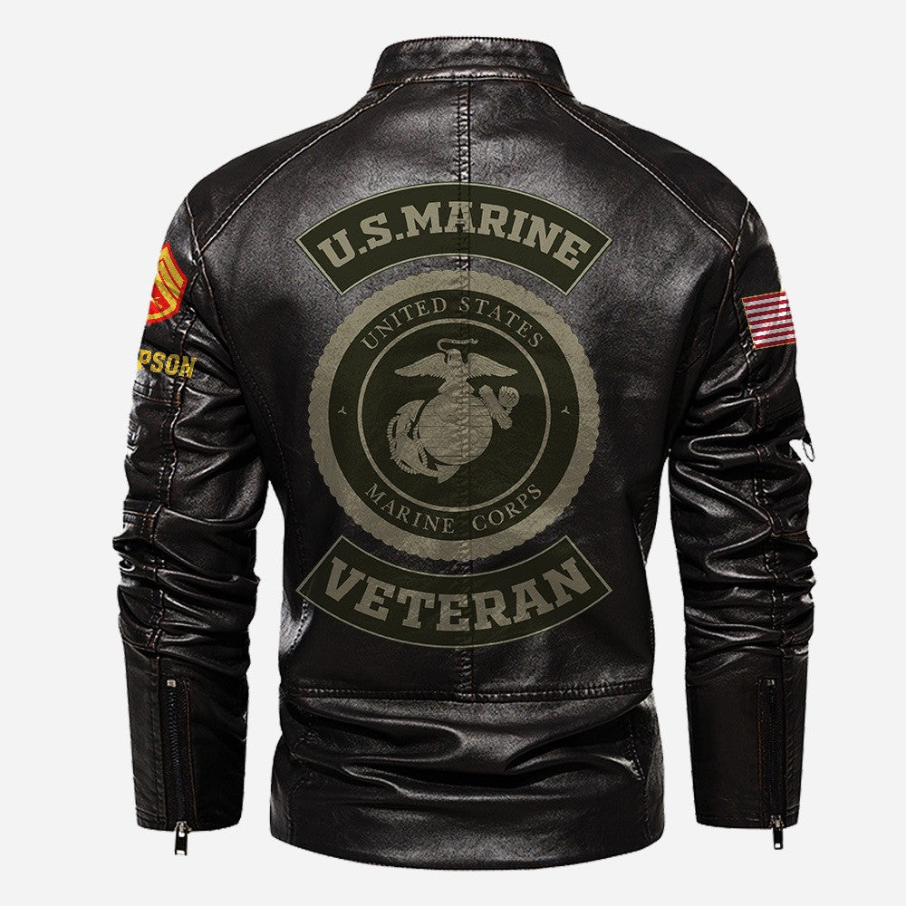 Premium Custom USMC Veteran Leather Jacket, Gifts For Marine Veteran, Gifts On Father's Day, Veterans Day.