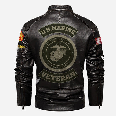 Premium Custom USMC Veteran Leather Jacket, Gifts For Marine Veteran, Gifts On Father's Day, Veterans Day.