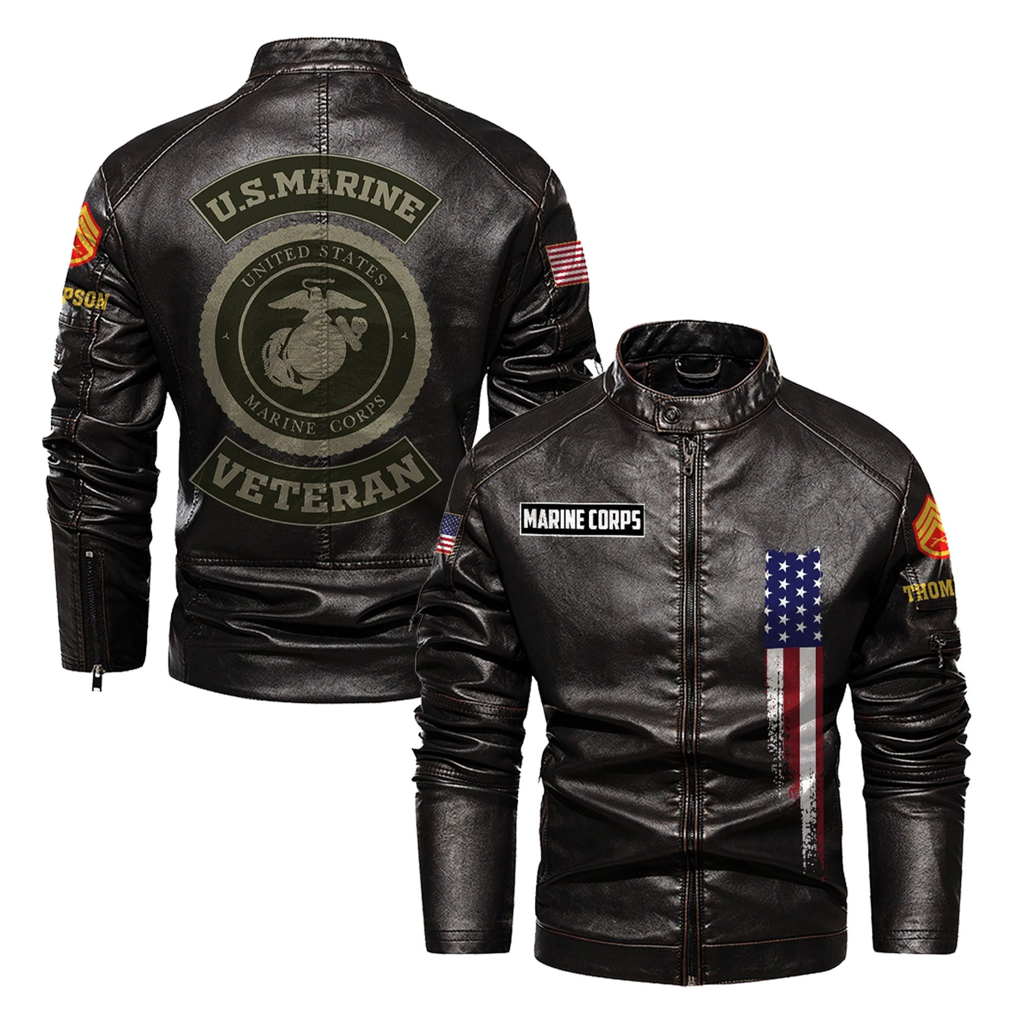 Premium Custom USMC Veteran Leather Jacket, Gifts For Marine Veteran, Gifts On Father's Day, Veterans Day.