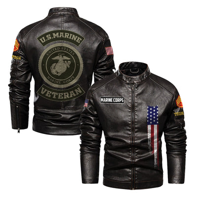 Premium Custom USMC Veteran Leather Jacket, Gifts For Marine Veteran, Gifts On Father's Day, Veterans Day.