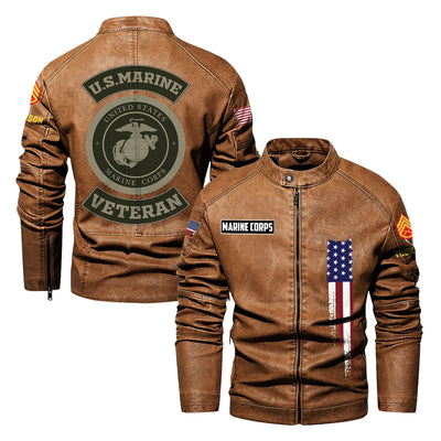 Premium Custom USMC Veteran Leather Jacket, Gifts For Marine Veteran, Gifts On Father's Day, Veterans Day.