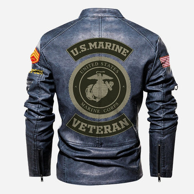 Premium Custom USMC Veteran Leather Jacket, Gifts For Marine Veteran, Gifts On Father's Day, Veterans Day.
