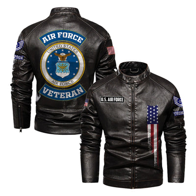 Premium Custom USAF Veteran Leather Jacket, Gifts For Air Force Veteran, Gifts On Father's Day, Veterans Day.