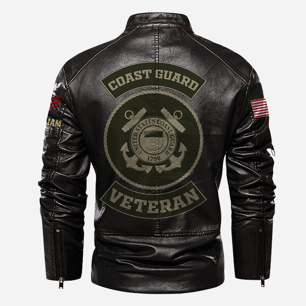 Premium Custom USCG Veteran Leather Jacket, Gifts For Coast Guard Veteran, Gifts On Father's Day, Veterans Day.