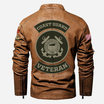 Premium Custom USCG Veteran Leather Jacket, Gifts For Coast Guard Veteran, Gifts On Father's Day, Veterans Day.