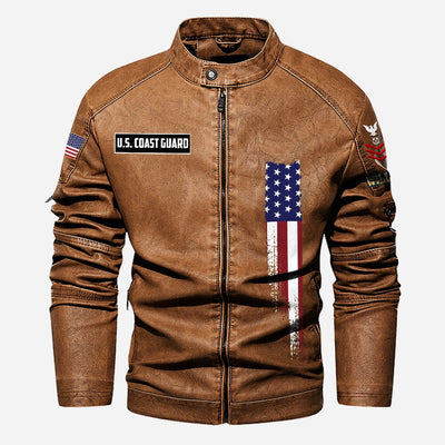 Premium Custom USCG Veteran Leather Jacket, Gifts For Coast Guard Veteran, Gifts On Father's Day, Veterans Day.