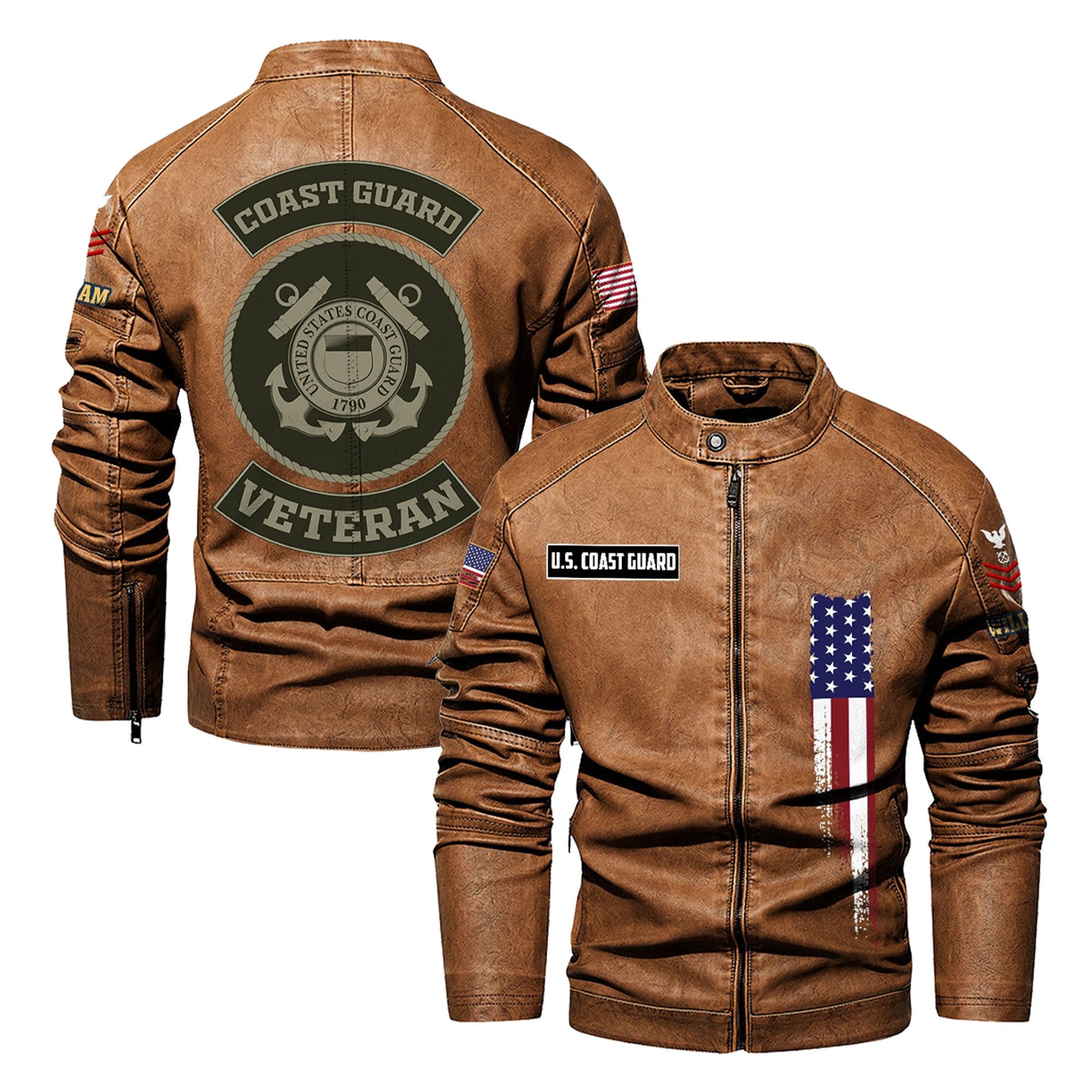 Premium Custom USCG Veteran Leather Jacket, Gifts For Coast Guard Veteran, Gifts On Father's Day, Veterans Day.