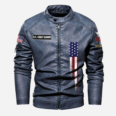 Premium Custom USCG Veteran Leather Jacket, Gifts For Coast Guard Veteran, Gifts On Father's Day, Veterans Day.